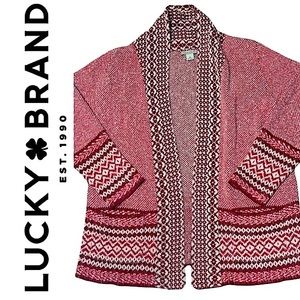 Lucky Brand Red & White Warm Pocket Cardigan